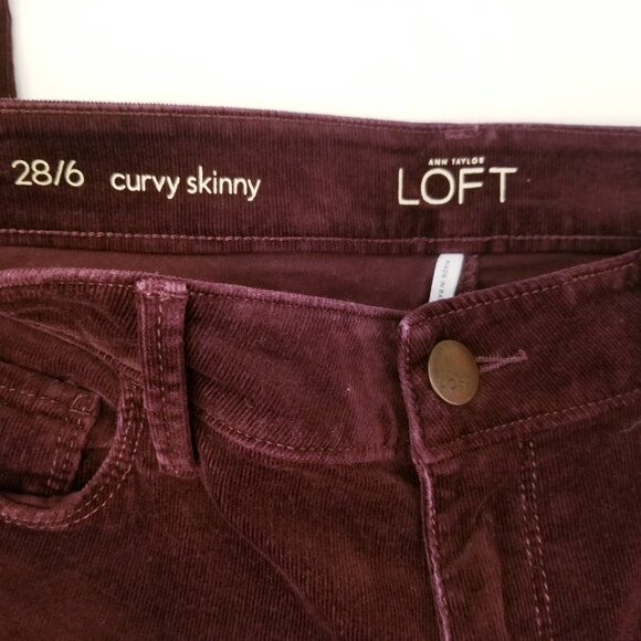 Ann Taylor Loft Corduroy Burgundy Jeans Curvy Skinny Ladies Size 28/6 - Picture 3 of 7